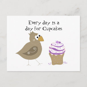 Grillige vogel en cupcake briefkaart