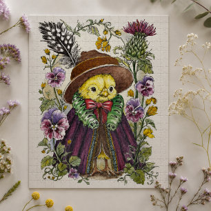 Grillige vogel in victoriaanse outfit met wilde bl legpuzzel