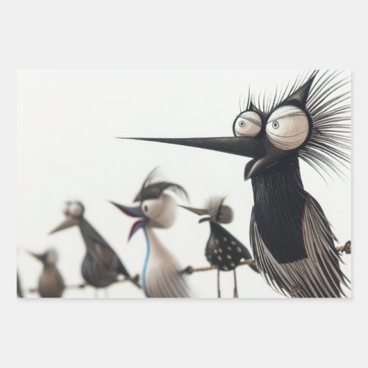 grillige vogel sculpturen decoupage inpakpapier vel (Voorkant 3)