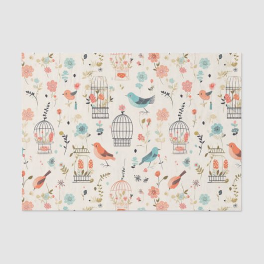 Grillige Vogels in Blauw en Oranje  Tissuepapier (Voorkant)