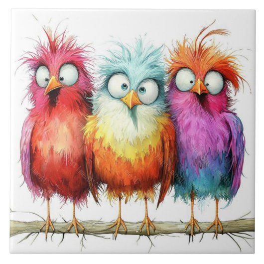Grillige vogels tegeltje (Voorkant)