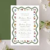 Grillige Volkskunst Bloemige Bruiloft Kaart