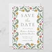 Grillige Volkskunst Bloemige Bruiloft Save The Date (Voorkant)