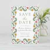 Grillige Volkskunst Bloemige Bruiloft Save The Date (Staand voorkant)