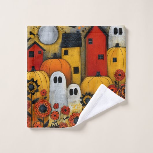 Grillige Volkskunst Halloween Patch Bad Handdoek (Wasdoekje)