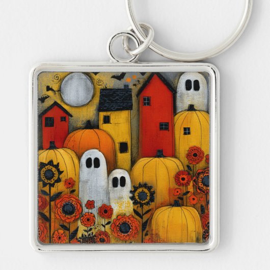Grillige Volkskunst Halloween Patch Sleutelhanger (Voorkant)
