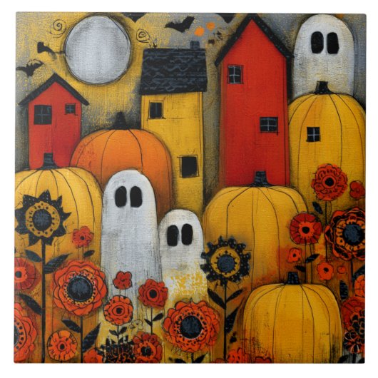 Grillige Volkskunst Halloween Patch Tegeltje (Voorkant)