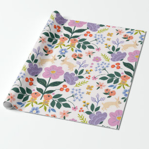 Grillige Volkskunst Konijn & Botanische Tuin Cadeaupapier