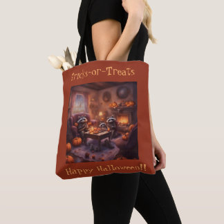 Grillige Wasbeerfamilie snijdt Jac-o-lanterns uit  Tote Bag