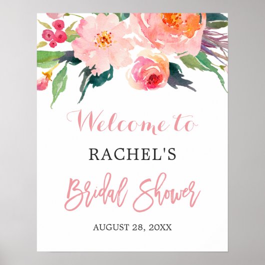 Grillige Waterverf Bloem Bruids Bruiloft Aankondig Poster (Voorkant)