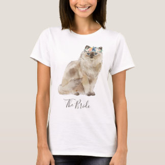 Grillige Waterverf Bloemige Bruid Kat T-shirt