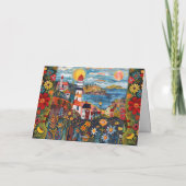 Grillige Waterverf Bloemige Vuurtoren Lege Kaart (Achterkant)