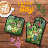 grillige Waterverf bunny Ovenwant & Pannenlap Set