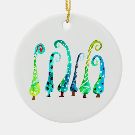 Grillige waterverf kerstbomen keramisch ornament (Voorkant)
