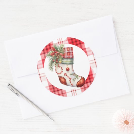 grillige Waterverf kerstkous Ronde Sticker (Envelop)