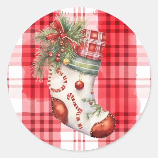 grillige Waterverf kerstkous Ronde Sticker (Voorkant)