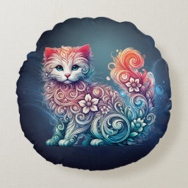 grillige Waterverf kittenkussen Rond Kussen