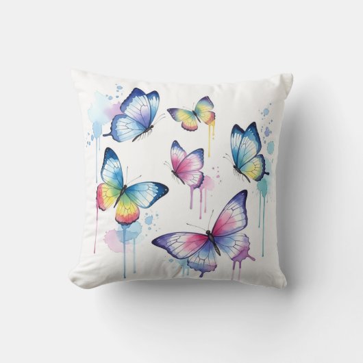 Grillige Waterverf Pastel Vlinder Drip Kussen (Voorkant)