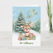 grillige Waterverf rendier kerstboom Kaart (Voorkant)