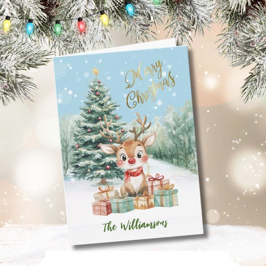 grillige Waterverf rendier kerstboom Kaart