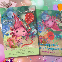 Grillige Waterverf Roze Axolotl Schattige Kinderen Kaart