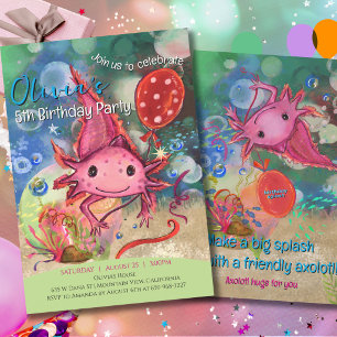 Grillige Waterverf Roze Axolotl Schattige Kinderen Kaart