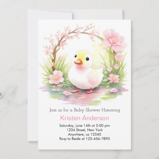 grillige Waterverf roze eend meisje Baby shower Kaart (Voorkant)