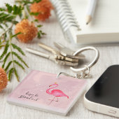 Grillige Waterverf Roze Flamingo Sleutelhanger (Voorkant Rechts)