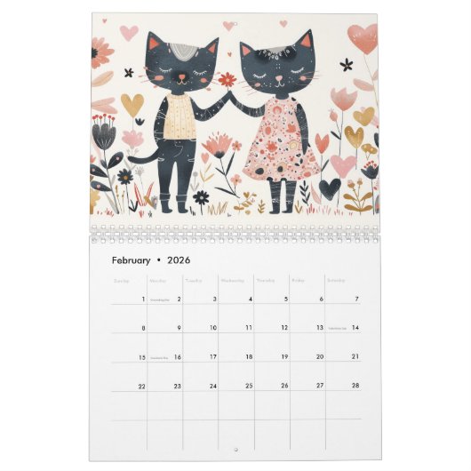 grillige Waterverf schattige dieren kleurrijk Kalender (Feb 2026)