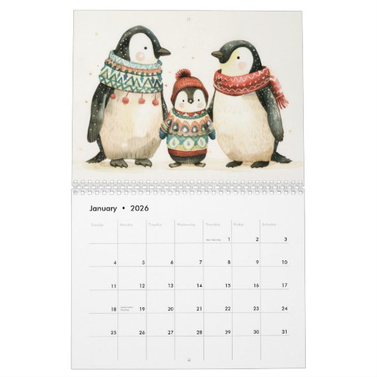 grillige Waterverf schattige dieren kleurrijk Kalender (Jan 2026)