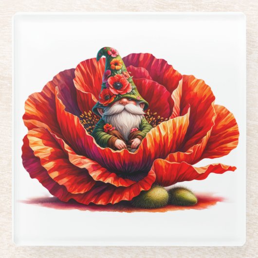 grillige Waterverf tuinkabouter Glazen Onderzetter (Voorkant)