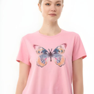 Grillige Waterverf Vlinder Grafisch Pastel Roze T-shirt