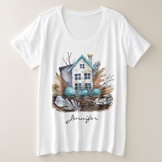 Grillige Watervogel Nest Sprookjesachtig Huis Grote Maat T-shirt (Design voorkant)