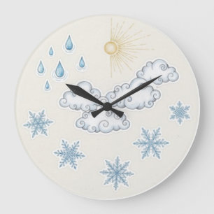 Grillige Weer Iconen – Zon Wolken Regen en Sneeuw Grote Klok