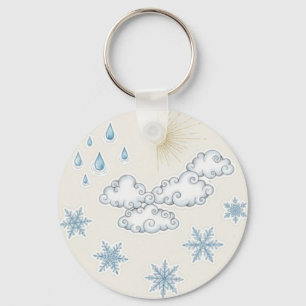 Grillige Weer Iconen – Zon Wolken Regen en Sneeuw Sleutelhanger