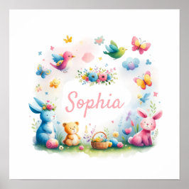 Grillige wezens & bloemen poster