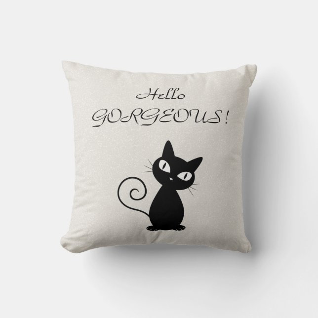 Grillige Whimsical Zwarte Kat Glittery-Hallo Prach Kussen (Voorkant)