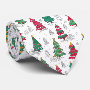 Grillige Whimsicalische Kerstbomen Doodles Seizoen Stropdas