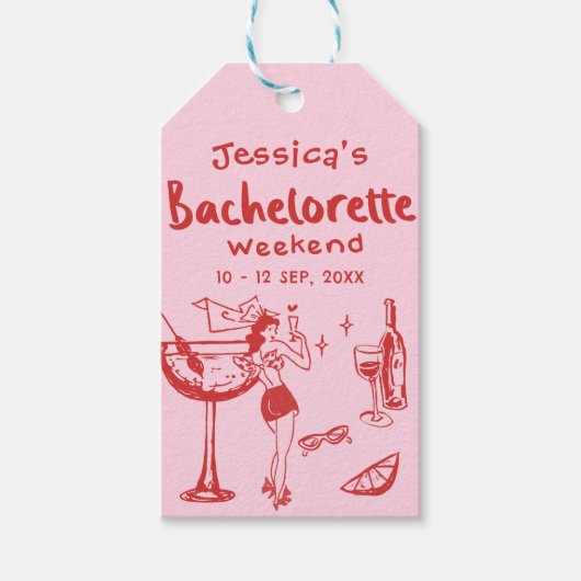 grillige wijn doedel vrijgezellenfeest weekend cadeaulabel (Voorkant)