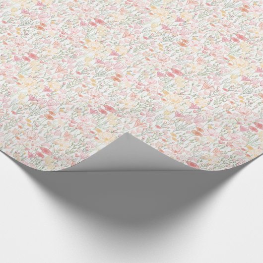 Grillige Wildbloemen in Roze Sinaasappel Geel Groe Cadeaupapier (Hoek)