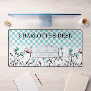 Grillige Wildbloemen met Geruite Patroon Bureaumat