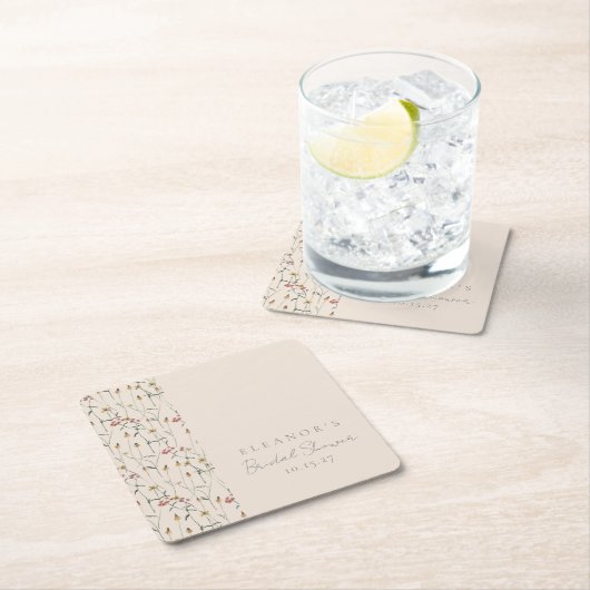 Grillige Wilde Bloem Florale Aangepaste Bruidsborr Kartonnen Onderzetters (Insitu)