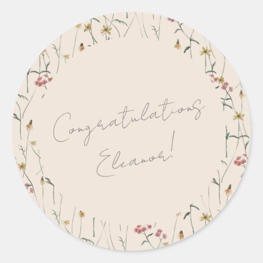 Grillige Wilde Bloem Florale Boho Felicitaties Ronde Sticker (Voorkant)
