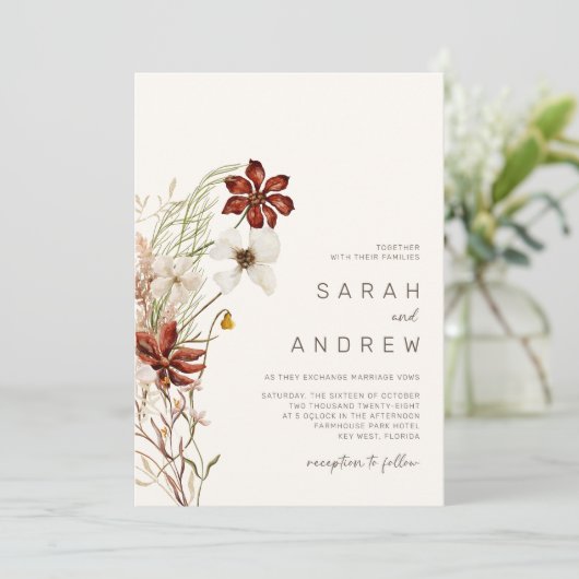 grillige wilde bloem | Gedroogde bloemen Bruiloft Kaart (Staand voorkant)