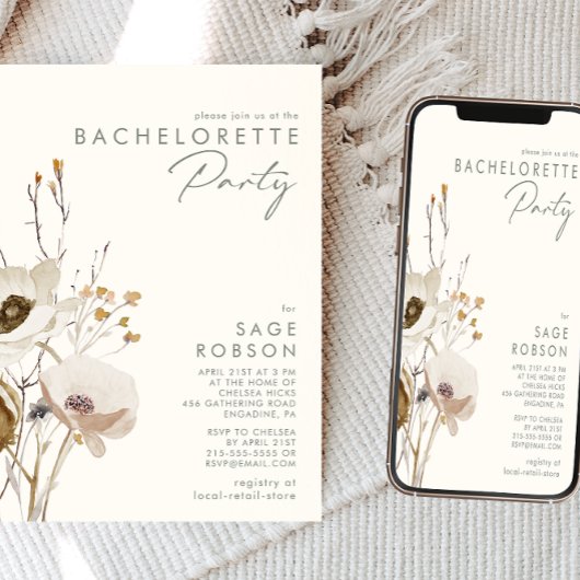grillige wilde bloem | Ivoor Bachelorette Party Kaart