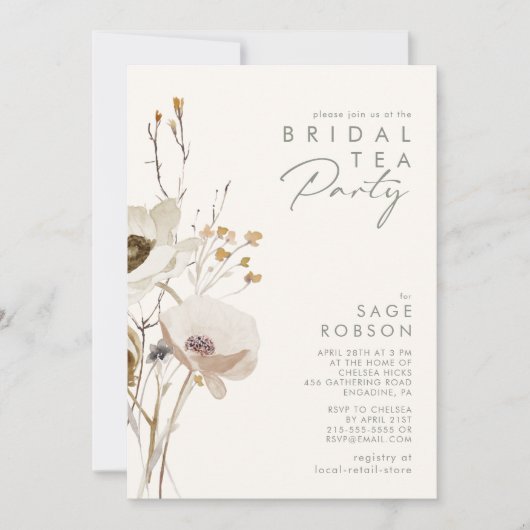 grillige wilde bloem | Ivoor bruids thee party Kaart (Voorkant)
