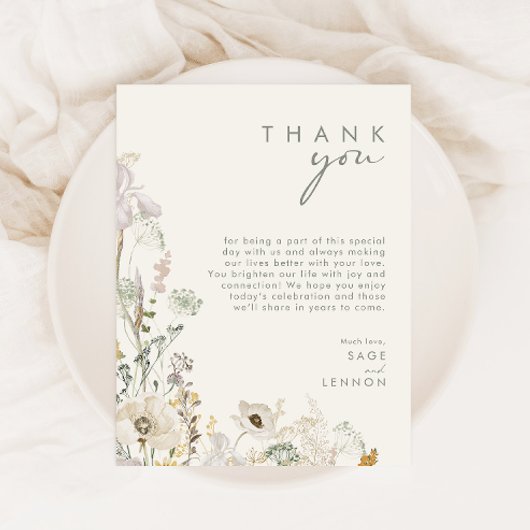 Grillige Wilde Bloem | Ivoor Kleurige Dankkaart Briefkaart