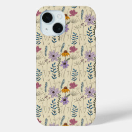 Grillige Wilde Bloem Naadloos Patroon iPhone 15 Case