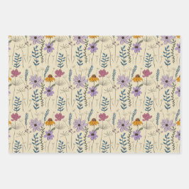 Grillige Wilde Bloem Naadloos Patroon Inpakpapier Vel