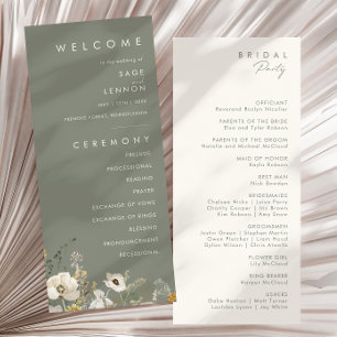 grillige wilde bloem Sage Green Wedding-programm Programmakaart
